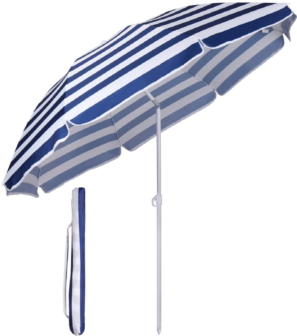 Sekey  Sonnenschirm 160 cm Marktschirm Gartenschirm Terrassenschirm Blaue weiße Streifen Rund Sonnenschutz UV20+