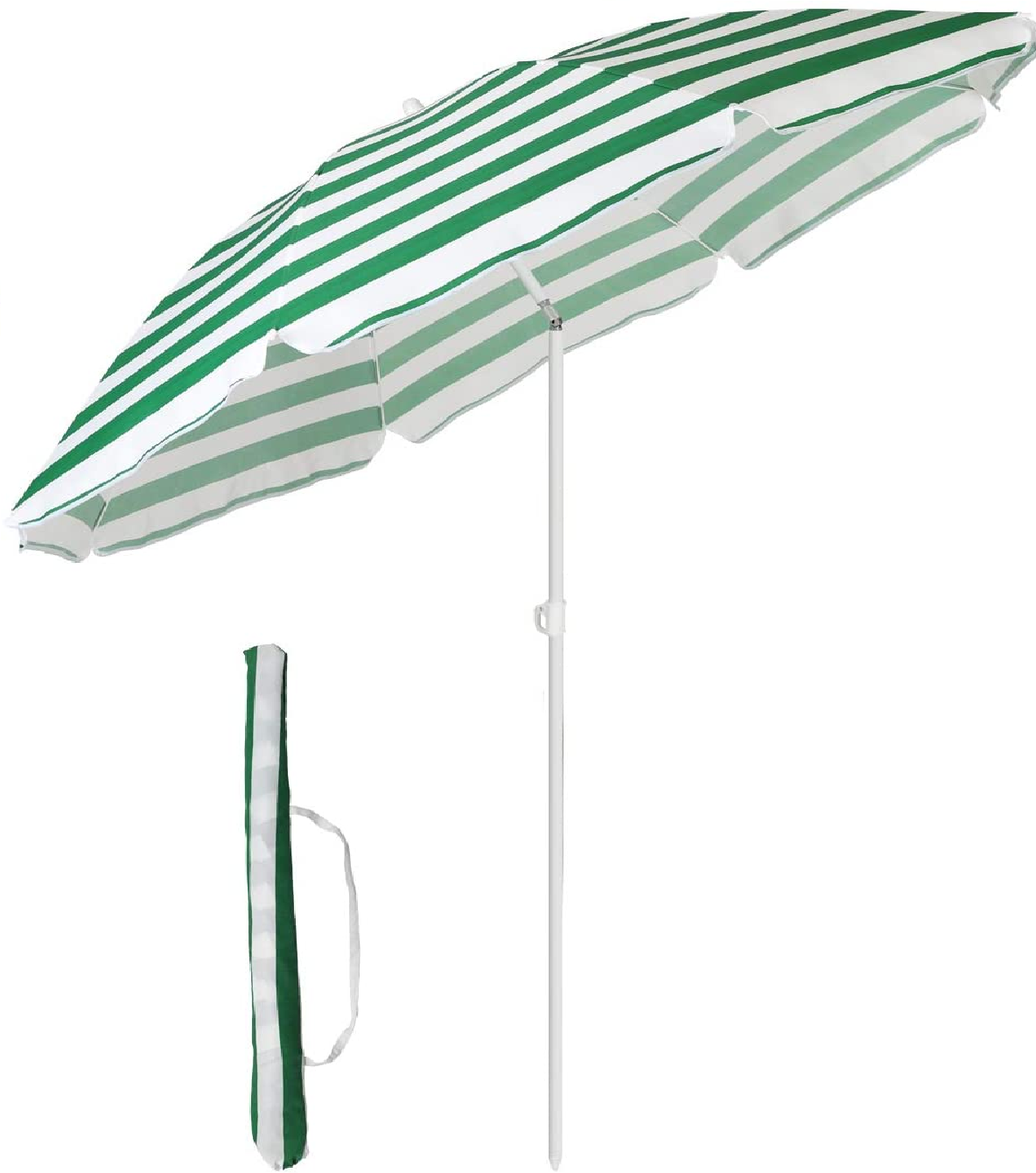 Sekey  Sonnenschirm 160 cm Marktschirm Gartenschirm Terrassenschirm Grün Streifen Rund Sonnenschutz UV20+