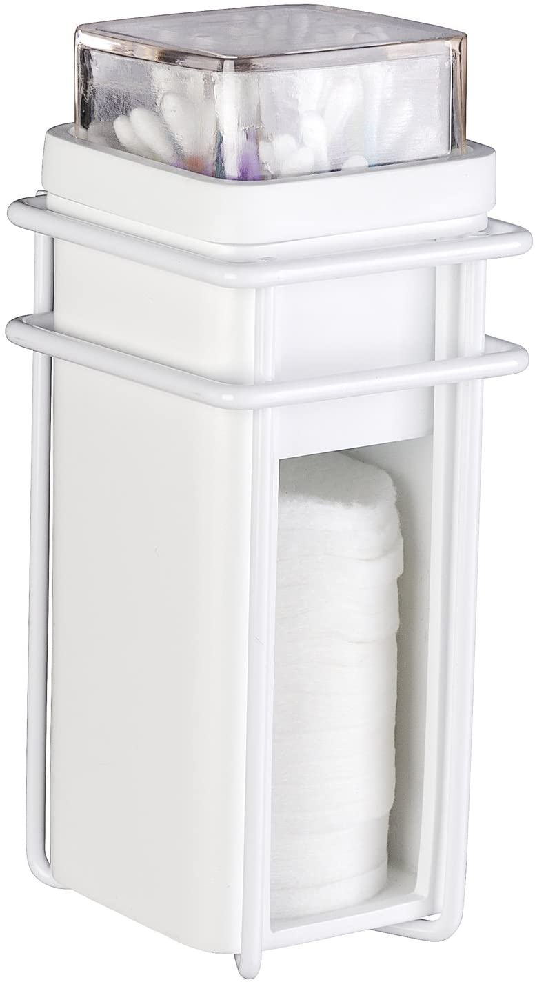 Wattepad- und Ohrstäbchenhalter Classic Plus - Wattepadspender, Wattestäbchenhalter mit hochwertigem Rostschutz, Stahl, 8 x 19 x 10.5 cm, Weiß