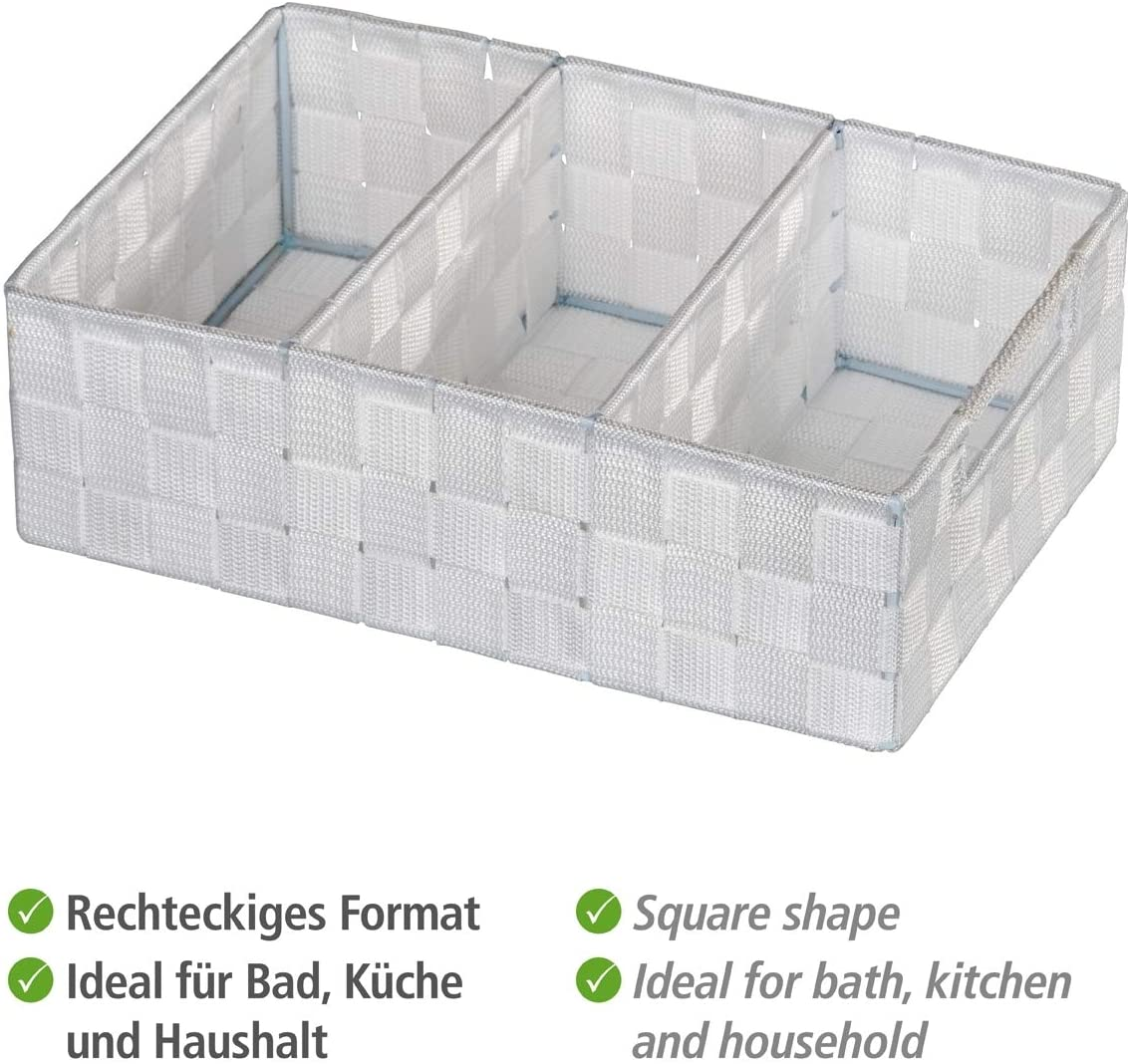 Organizer Adria Weiß 3 Fächer - Aufbewahrungsbox, 3 Fächer mit Griff, Polypropylen, 32 x 10 x 21 cm, Weiß