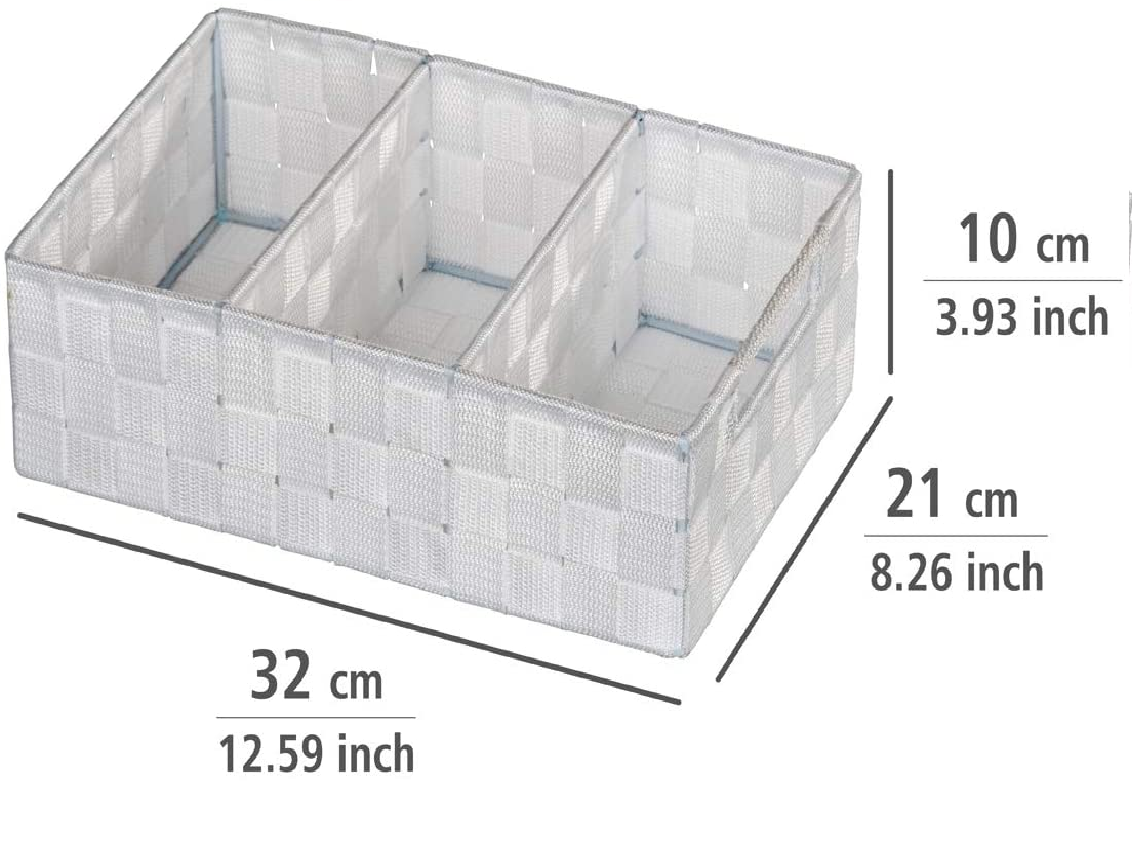 Organizer Adria Weiß 3 Fächer - Aufbewahrungsbox, 3 Fächer mit Griff, Polypropylen, 32 x 10 x 21 cm, Weiß