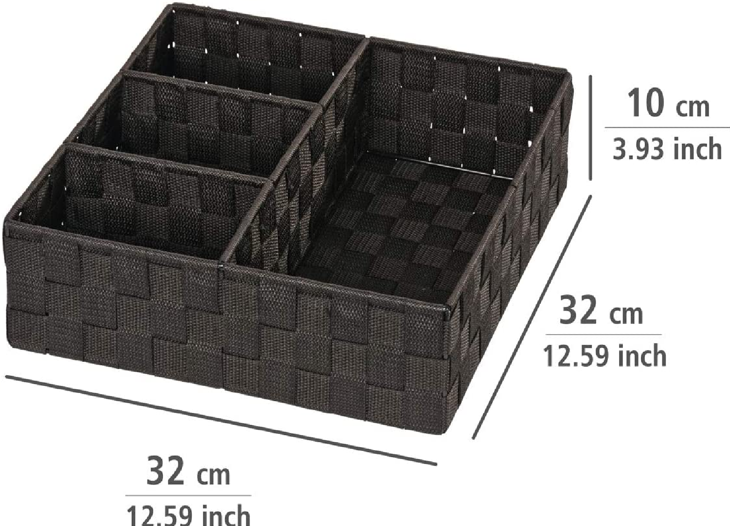 Organizer Adria Schwarz 4 Fächer - Aufbewahrungsbox, 4 Fächer, Polypropylen, 32 x 10 x 32 cm, Schwarz