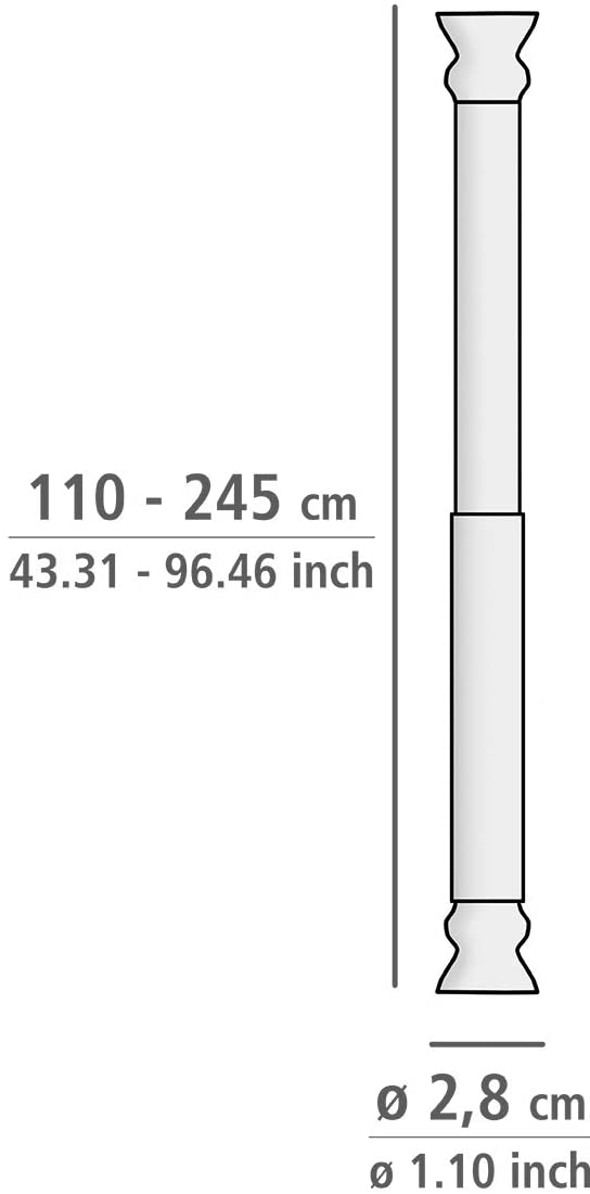 Teleskop Duschstange extra stark Weiß 110 - 245 cm - Duschvorhangstange, klemmbar, variabel, Ø 2,8 cm, Aluminium, 2.8 x 2.8 cm, Weiß
