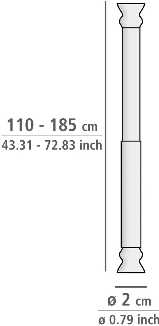 Teleskop-Duschstange Chrom 110 - 185 cm - Duschvorhangstange, klemmbar, Ø 2 cm, Aluminium, 2 x 2 cm, Chrom