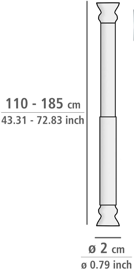 Teleskop-Duschstange Weiß 110 - 185 cm - Duschvorhangstange, klemmbar, Aluminium, 2 x 2 cm, Weiß
