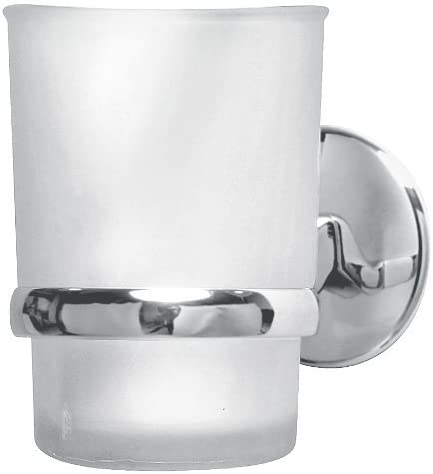 Glas mit Halter VISION, Glas-Zahnputzbecher mit verchromtem Halter (Farbe: Silber), Menge: 1 Stück