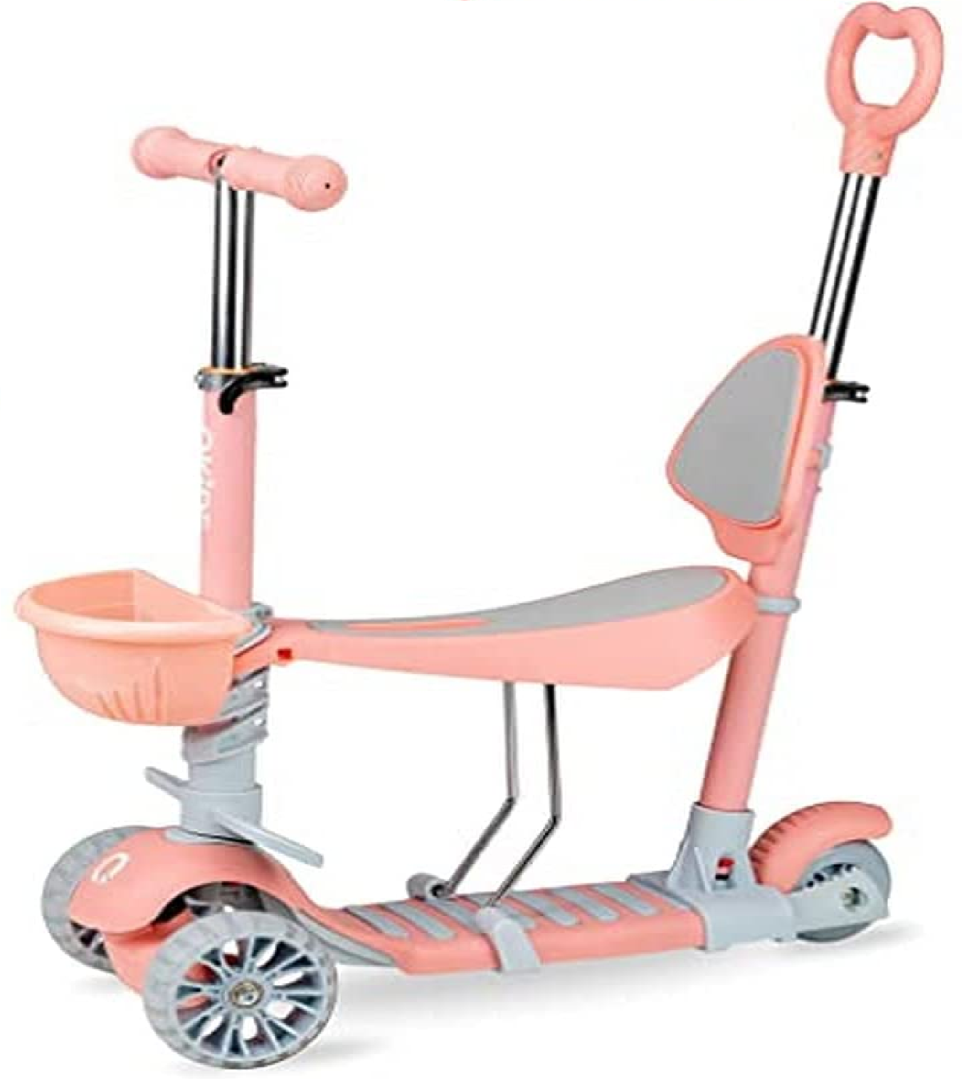 Dreirad-Tretroller, Pusher, 5in1, für Mädchen, Jungen, mit LED-Rädern, zusammenklappbar, Orange, bis 25 kg, Alter: von 12 Monaten