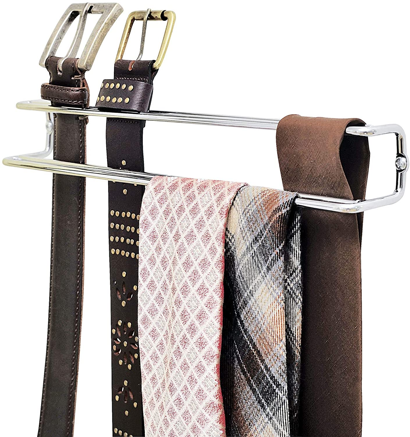 Halter für Krawatten und Gürtel, Krawattenhalter zur Befestigung im Kleiderschrank, verchromtes Metall, 36 x 5 x 4,5 cm
