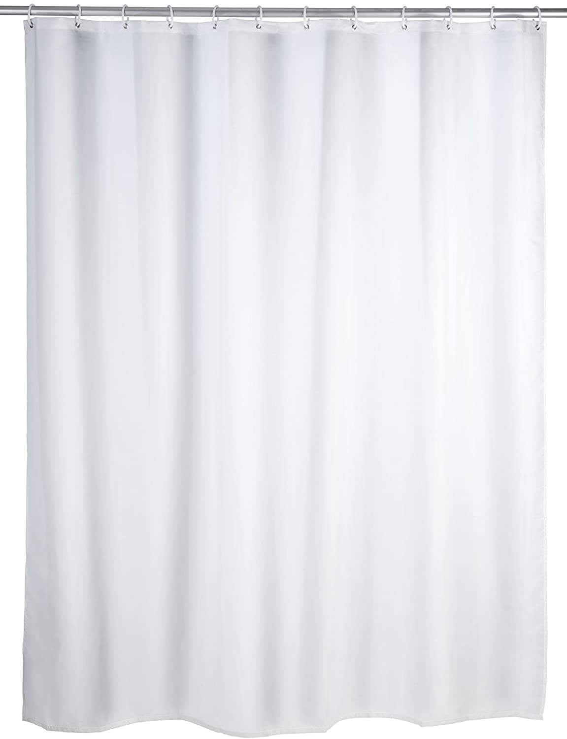 Anti-Schimmel Duschvorhang Uni White - Anti-Bakteriell, Textil, waschbar, wasserabweisend, schimmelresistent, mit 12 Duschvorhangringen, Polyester, 180 x 200 cm, Weiß
