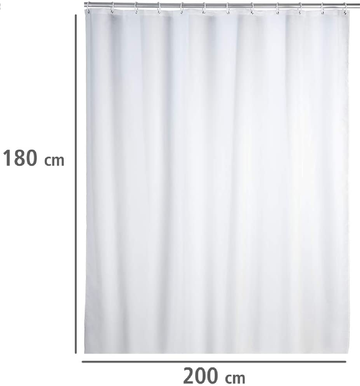Anti-Schimmel Duschvorhang Uni White - Anti-Bakteriell, Textil, waschbar, wasserabweisend, schimmelresistent, mit 12 Duschvorhangringen, Polyester, 180 x 200 cm, Weiß
