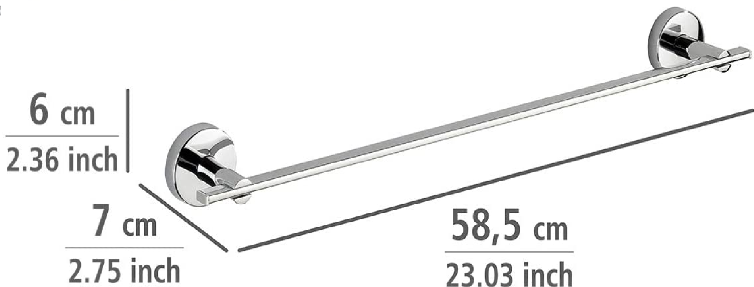 Vacuum-Loc® Badetuchstange Uno Capri - Befestigen ohne bohren, Zinkdruckguss, 58.5 x 6 x 7 cm, Chrom