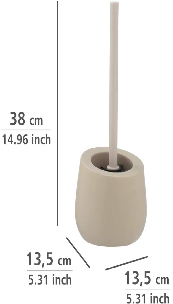 WC-Garnitur Badi Beige Keramik - WC-Bürstenhalter mit Silikonborsten und Randreiniger, Keramik, 13.5 x 38 x 13.5 cm, Beige