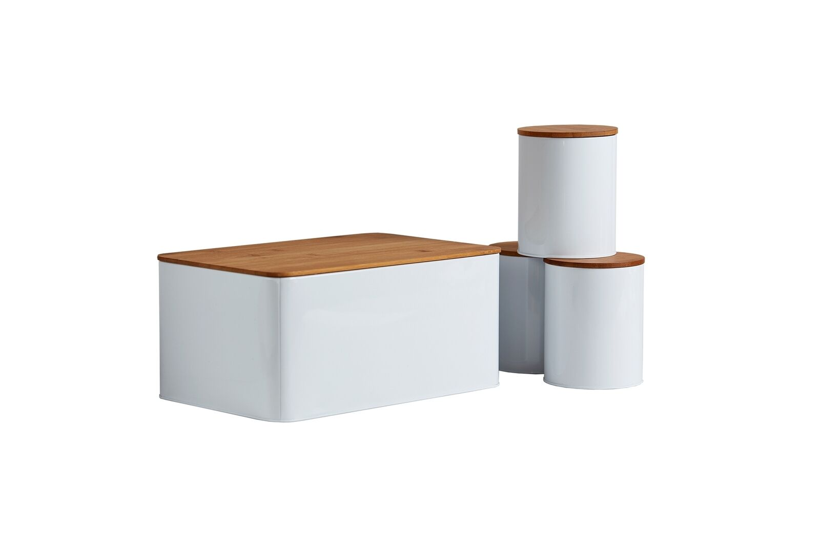 Brotkasten Set mit 3 Vorratsdosen - 3-teiliges Set, Deckel aus Bambus