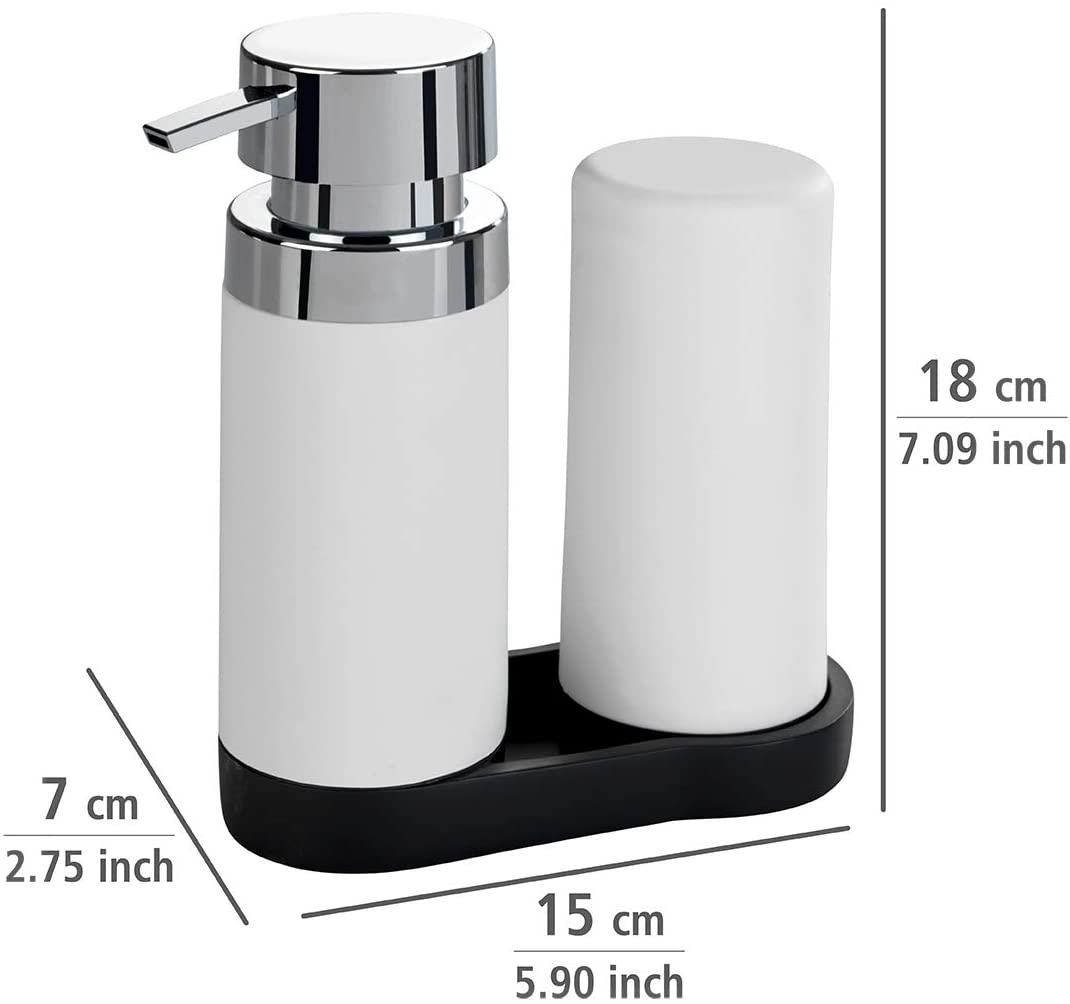 Easy Squeez-e Spülstation Weiß - Seifenspender und Spülmittelspender Fassungsvermögen: 0.25 l, Polyresin, 15 x 18 x 7 cm, Weiß