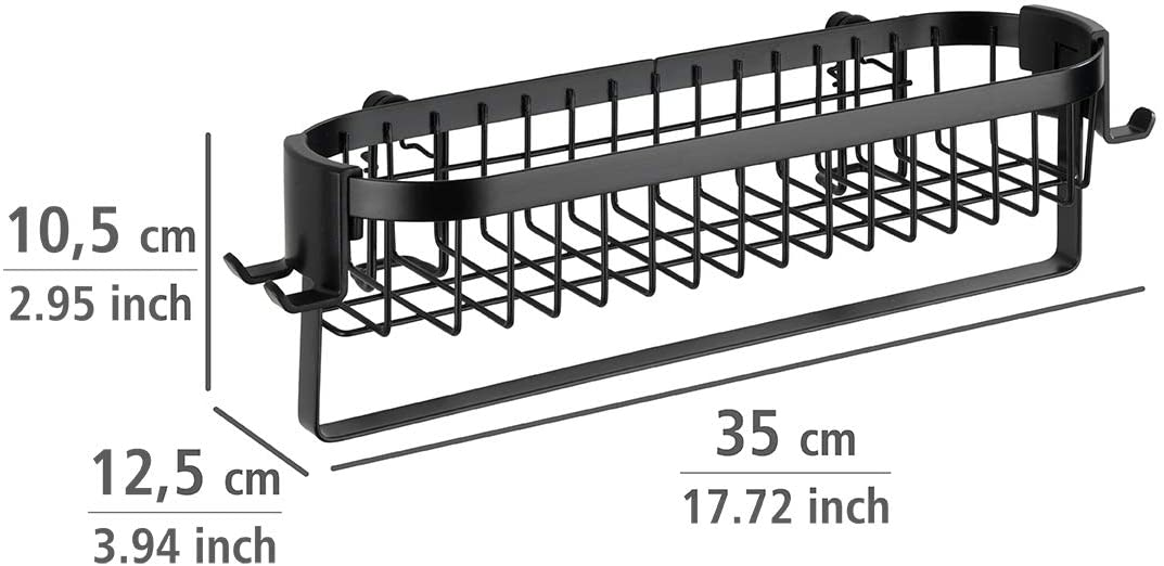 Wandablage mit Haken Classic Plus Black, Stahl, 35 x 10.5 x 12.5 cm, Schwarz