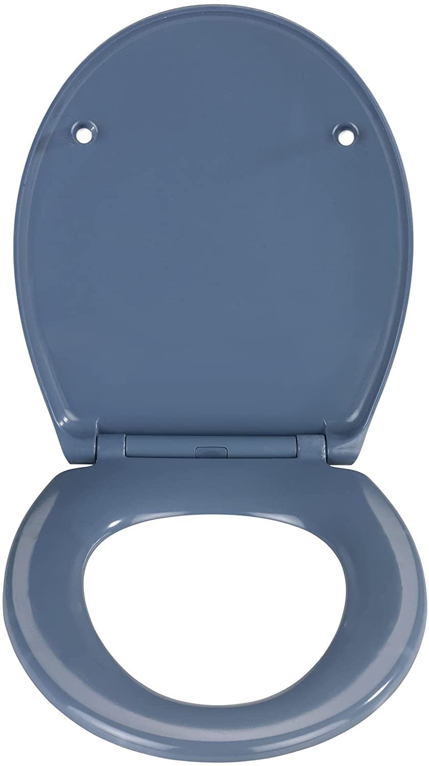 Premium WC-Sitz Samos Slate Blue - Antibakterieller Toiletten-Sitz mit Absenkautomatik, rostfreie Fix-Clip Hygiene Edelstahlbefestigung, Duroplast, 37.5 x 44.5 cm, Dunkelblau