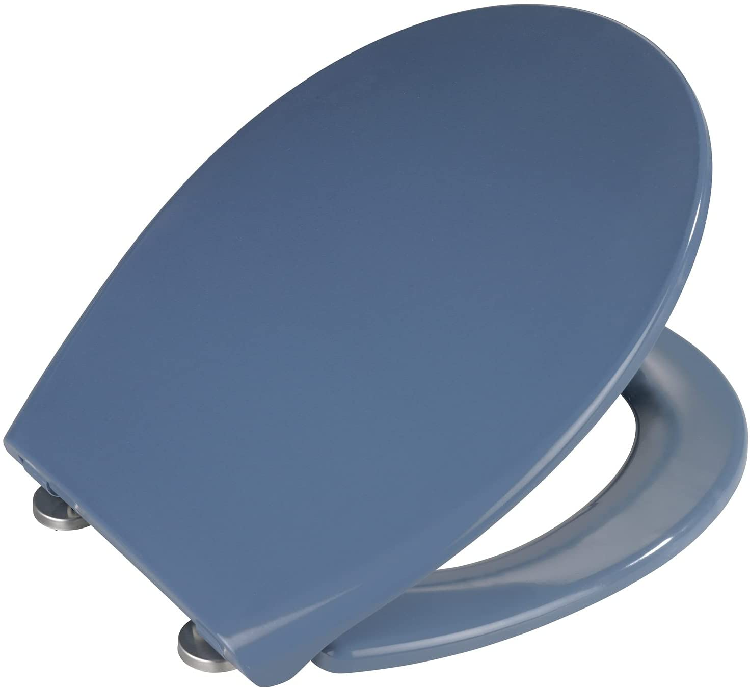 Premium WC-Sitz Samos Slate Blue - Antibakterieller Toiletten-Sitz mit Absenkautomatik, rostfreie Fix-Clip Hygiene Edelstahlbefestigung, Duroplast, 37.5 x 44.5 cm, Dunkelblau