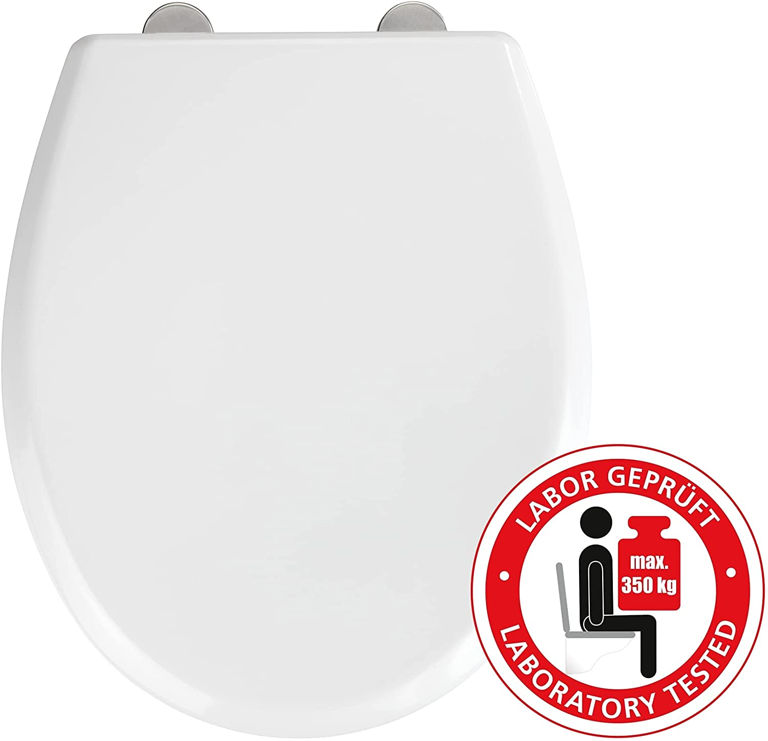 WC-Sitz Gubbio, hygienischer Toilettensitz mit Absenkautomatik, stabiler WC-Deckel bis 350 kg belastbar, mit Fix-Clip Befestigung, aus antibakteriellem Duroplast, Weiß