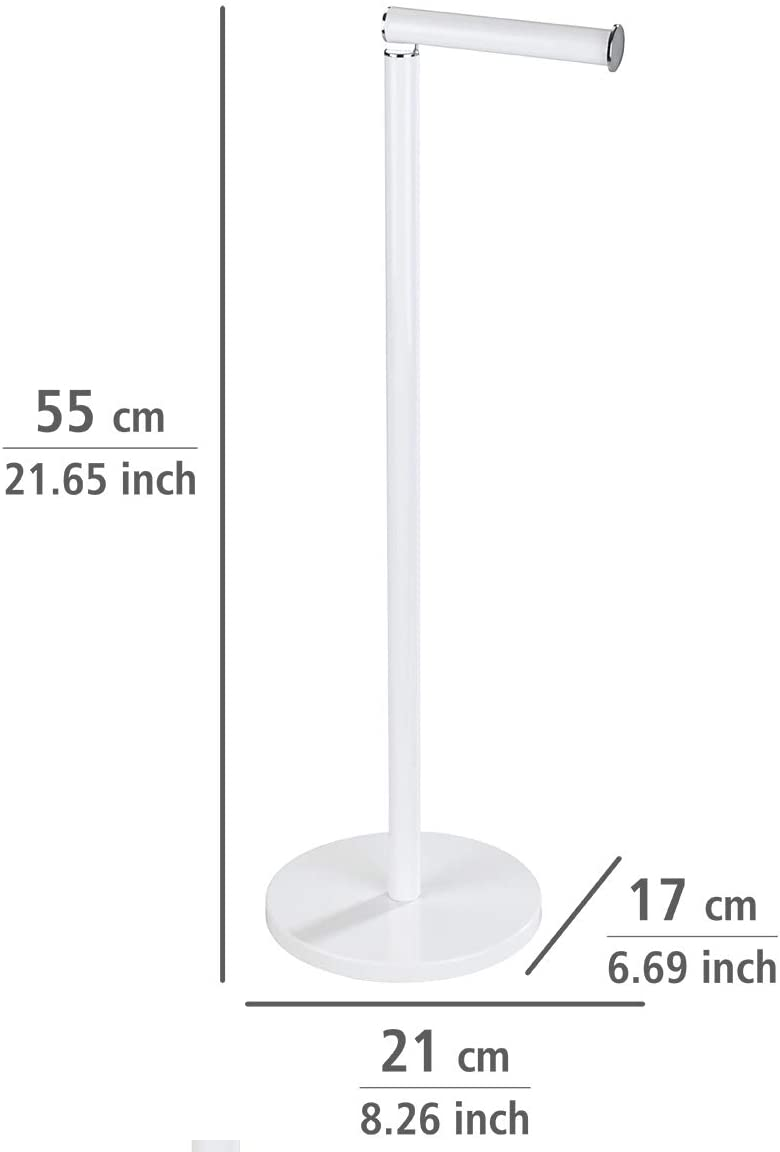 Stand Toilettenpapierhalter 2 in 1 Weiß - mit Toilettenpapier Ersatzrollenhalter, platzsparend, Stahl, 21 x 55 x 17 cm, Weiß