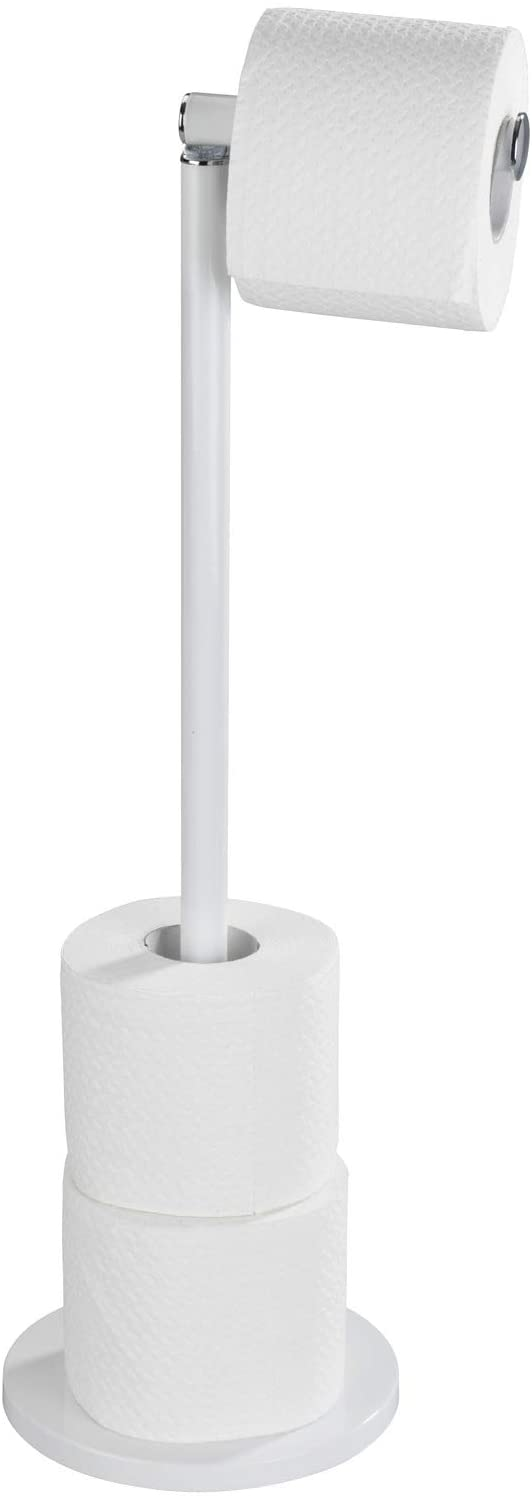Stand Toilettenpapierhalter 2 in 1 Weiß - mit Toilettenpapier Ersatzrollenhalter, platzsparend, Stahl, 21 x 55 x 17 cm, Weiß