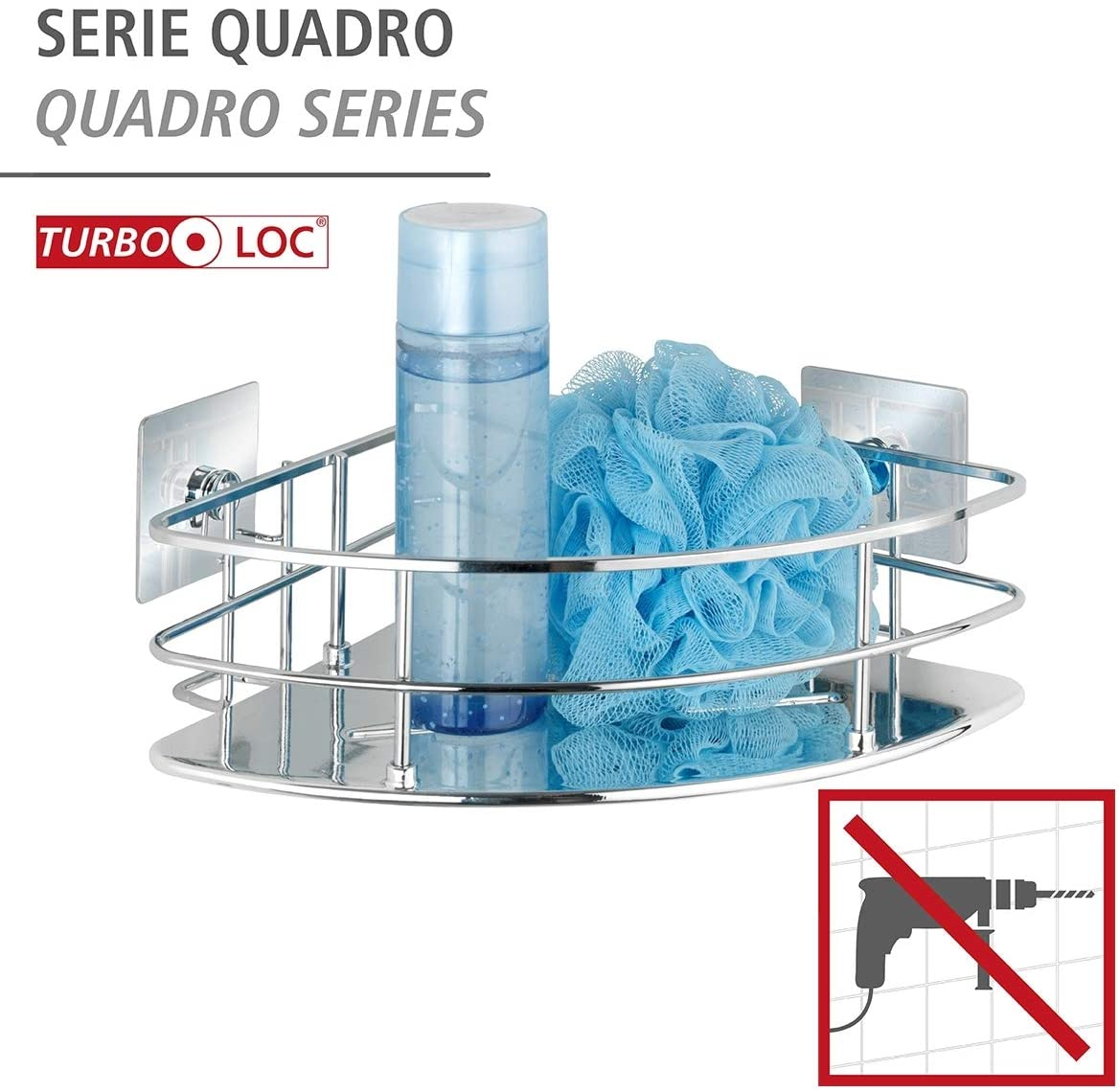 Turbo-Loc® Edelstahl Eckablage Quadro - Befestigen ohne bohren,Edelstahl rostfrei, 27.5 x 10 x 19.3 cm, Chrom