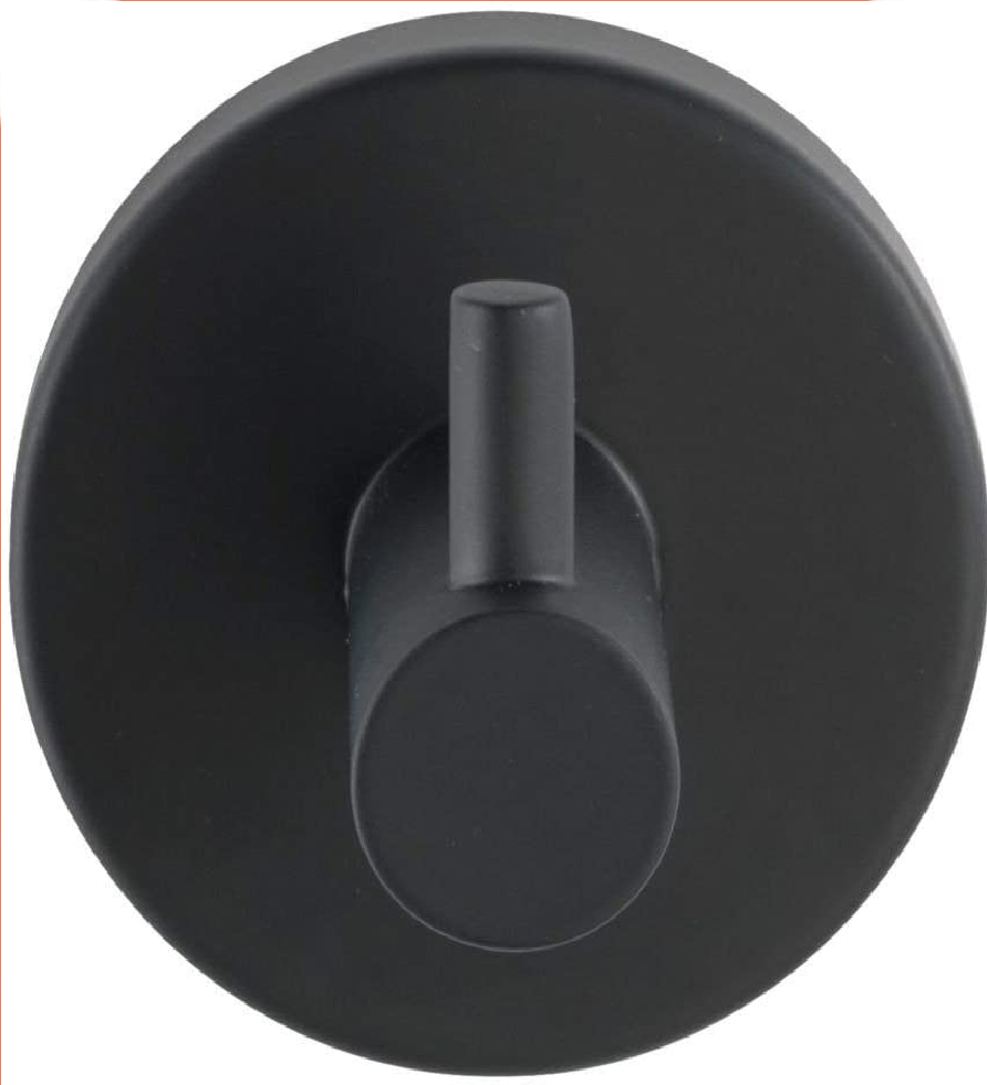 Wandhaken Uno Bosio Black, hochwertiger Wandhaken aus lackiertem Edelstahl, Handtuchhaken für Bad, Gäste-WC und den gesamten Haushalt, Befestigung ohne bohren, Ø 5,5 x 5,5 cm, Schwarz matt