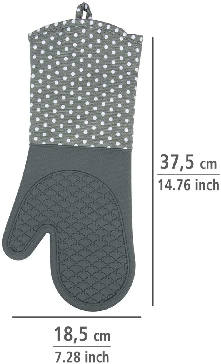 Topfhandschuhe mit Handflächen aus Silikon, 1 Paar, praktischer Küchenhelfer, auch als Grillhandschuh verwendbar, hitzebeständig, 18,5 x 37,5 cm, Grau