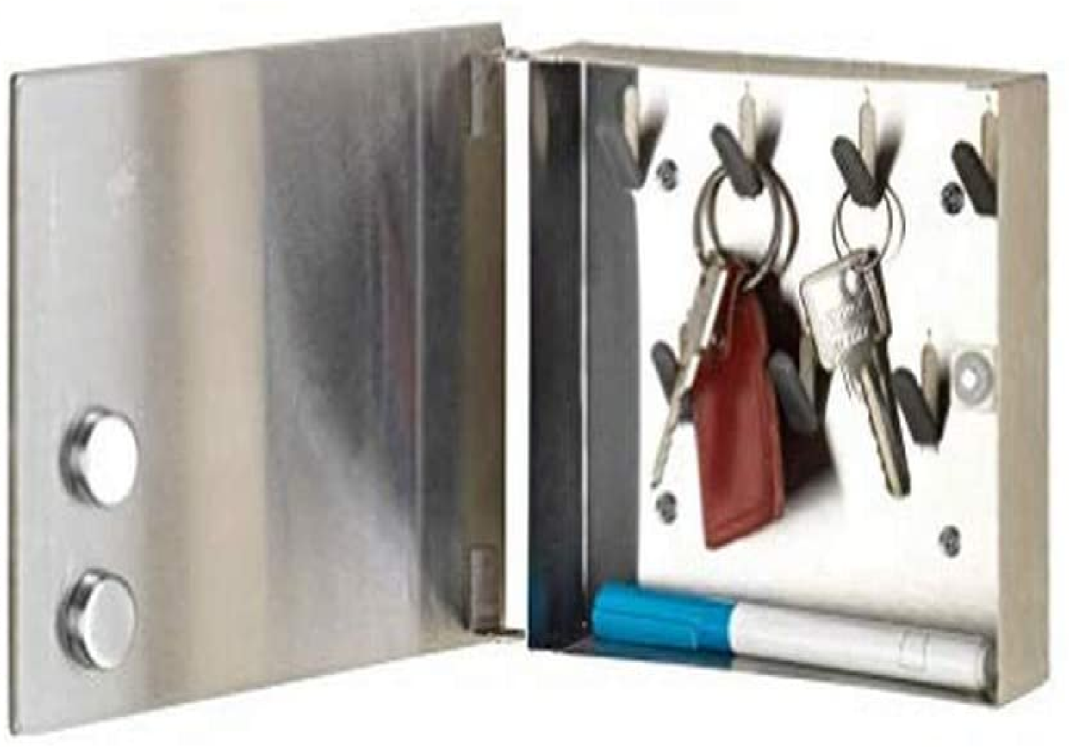 Schlüsselkasten Spiegel 20 x 15 cm - Schlüsselschrank, Spiegel-Magnettafel mit 7 Haken, Gehärtetes Glas, 20 x 15 x 5 cm