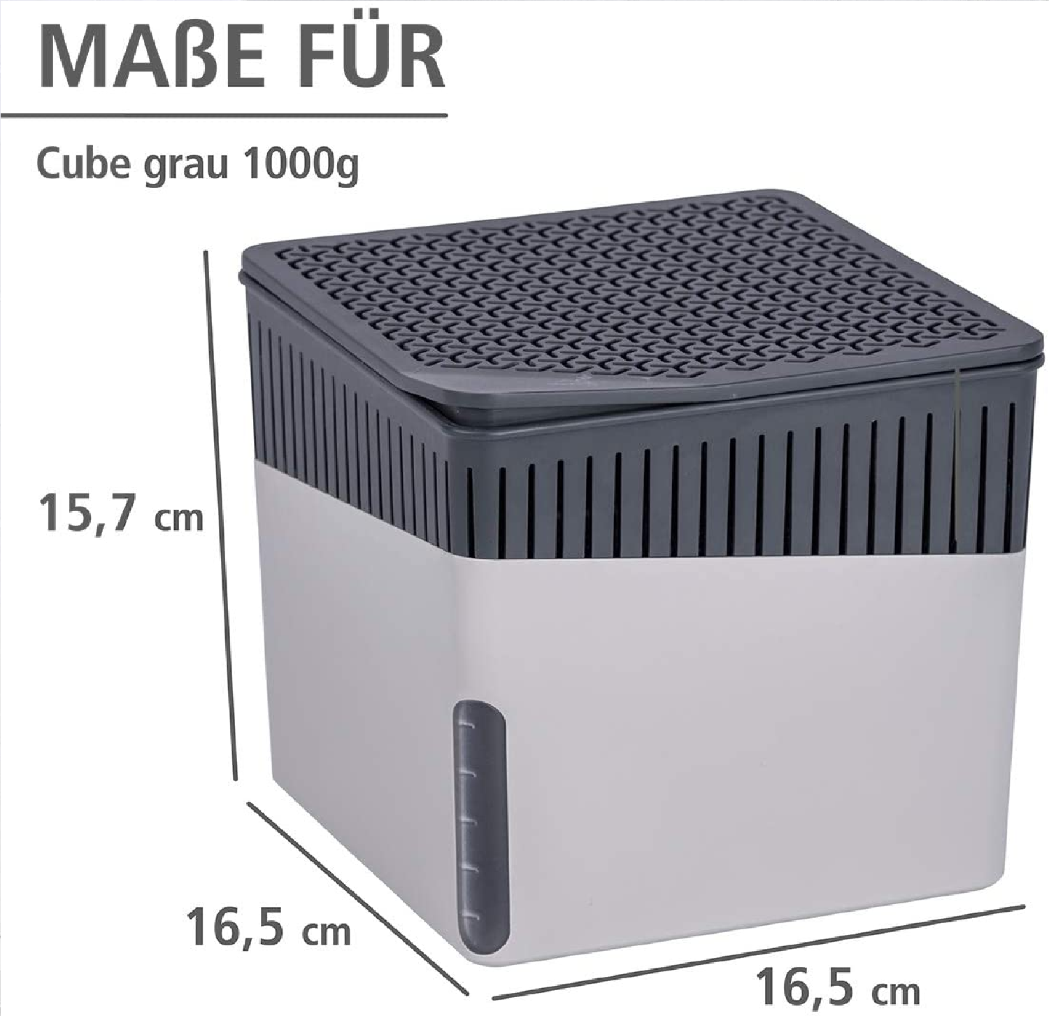 Raumentfeuchter Cube Grau 1000 g - Luftentfeuchter Fassungsvermögen: 1.6 l, Kunststoff (ABS), 16.5 x 15.7 x 16.5 cm, Hellgrau