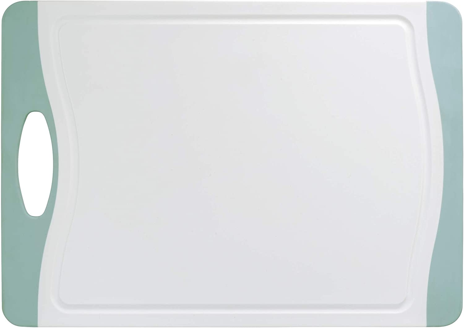 Schneidebrett Easy M+ - Küchenbrett, Schneidbrett mit Saftrille und Griff, antibakteriell, Polypropylen, 33 x 1 x 23 cm, Weiß