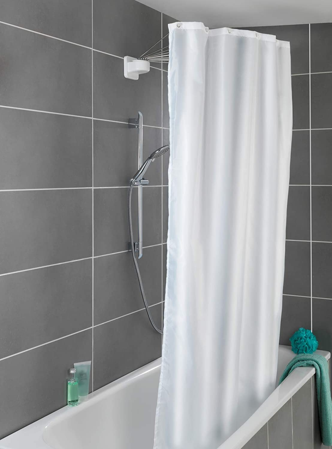 Duschschirm mit 12 Armen Edelstahl - Duschspinne, Duschvorhanghalter, Kunststoff (ABS), 96 x 10.5 x 72 cm, Weiß