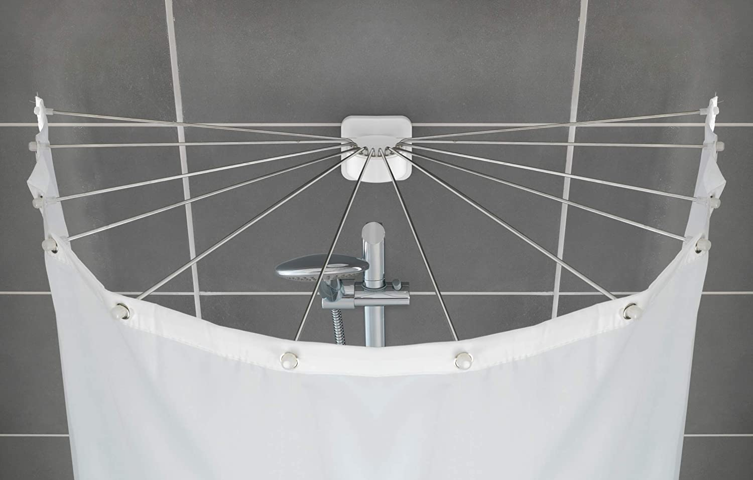 Duschschirm mit 12 Armen Edelstahl - Duschspinne, Duschvorhanghalter, Kunststoff (ABS), 96 x 10.5 x 72 cm, Weiß