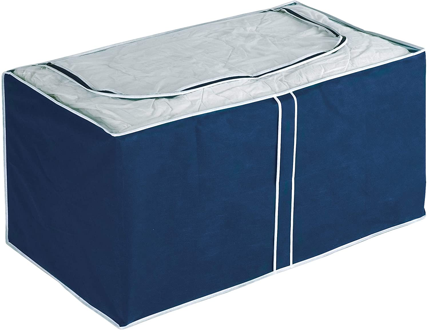 Jumbo-Box Air, Aufbewahrungsbox für Textilien, mit Sichtfenster und 3-Seiten-Reißverschluss, schützt vor Motten, Staub und Schmutz, aus atmungsaktivem Vlies-Material, 91 x 48 x 53 cm, Navy