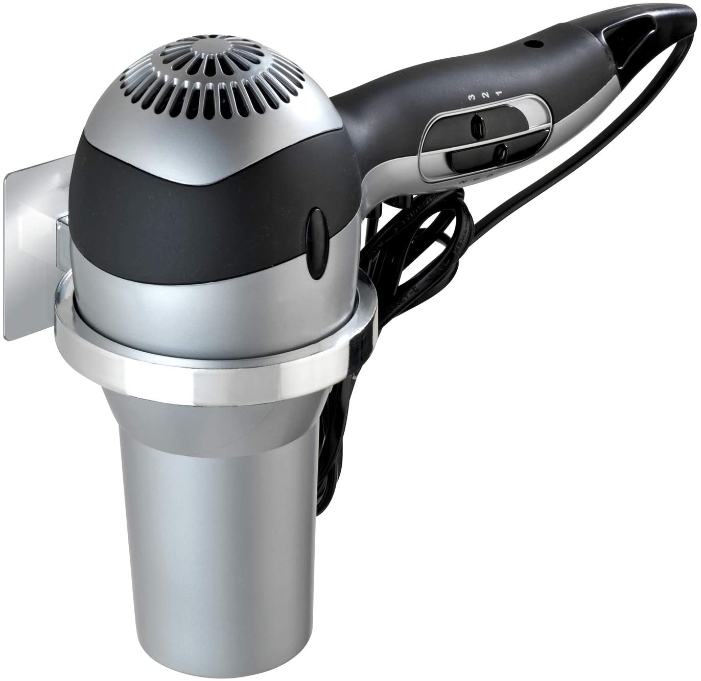 Turbo-Loc® Haartrocknerhalter Quadro - Befestigen ohne bohren, Kunststoff (ABS), 13 x 7 x 12.5 cm, Chrom