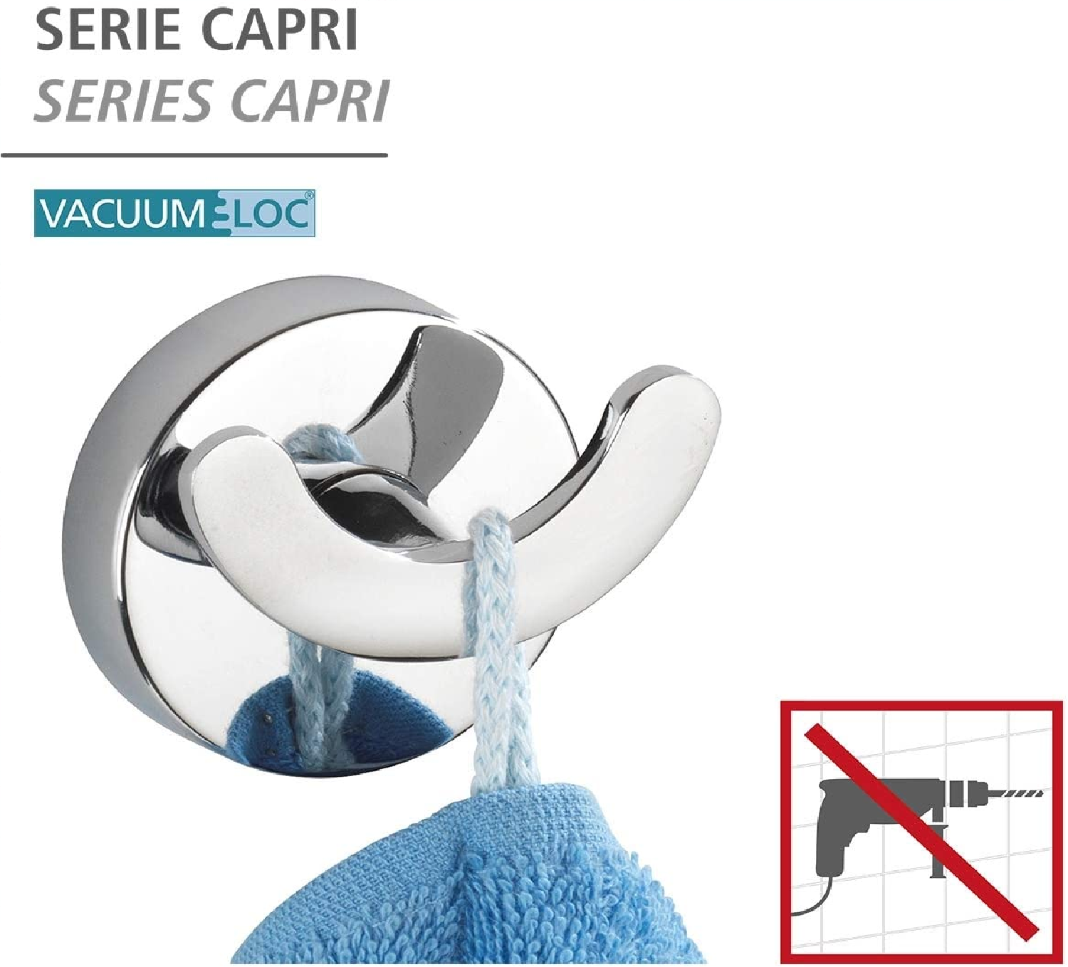 Vacuum-Loc® Wandhaken Duo Capri - Befestigen ohne bohren, Zinkdruckguss, 6.5 x 6 x 4 cm, Chrom
