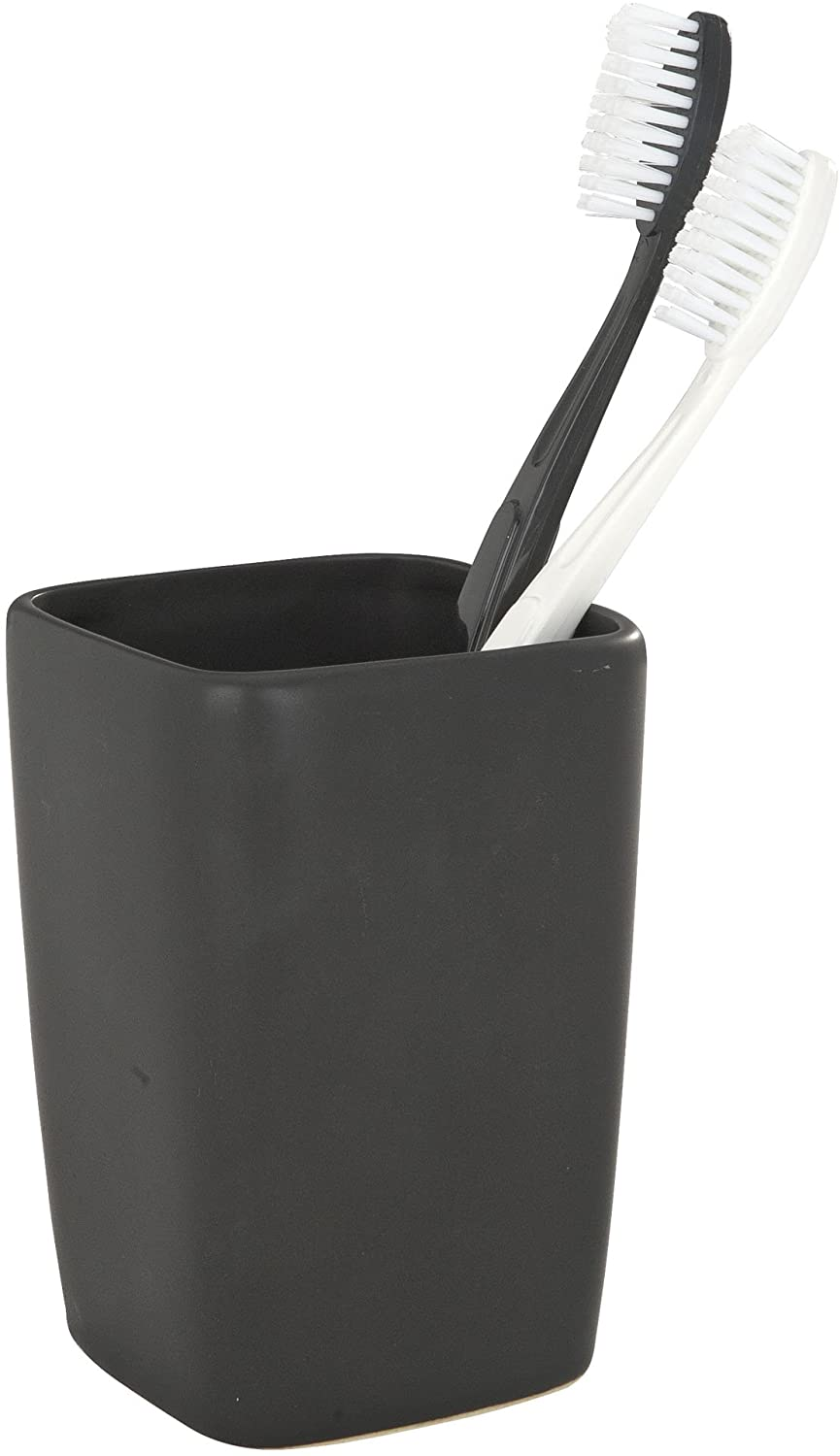 Zahnputzbecher Faro Black - Zahnbürstenhalter für Zahnbürste und Zahnpasta, Keramik, 7.5 x 10.7 x 7.5 cm, Schwarz