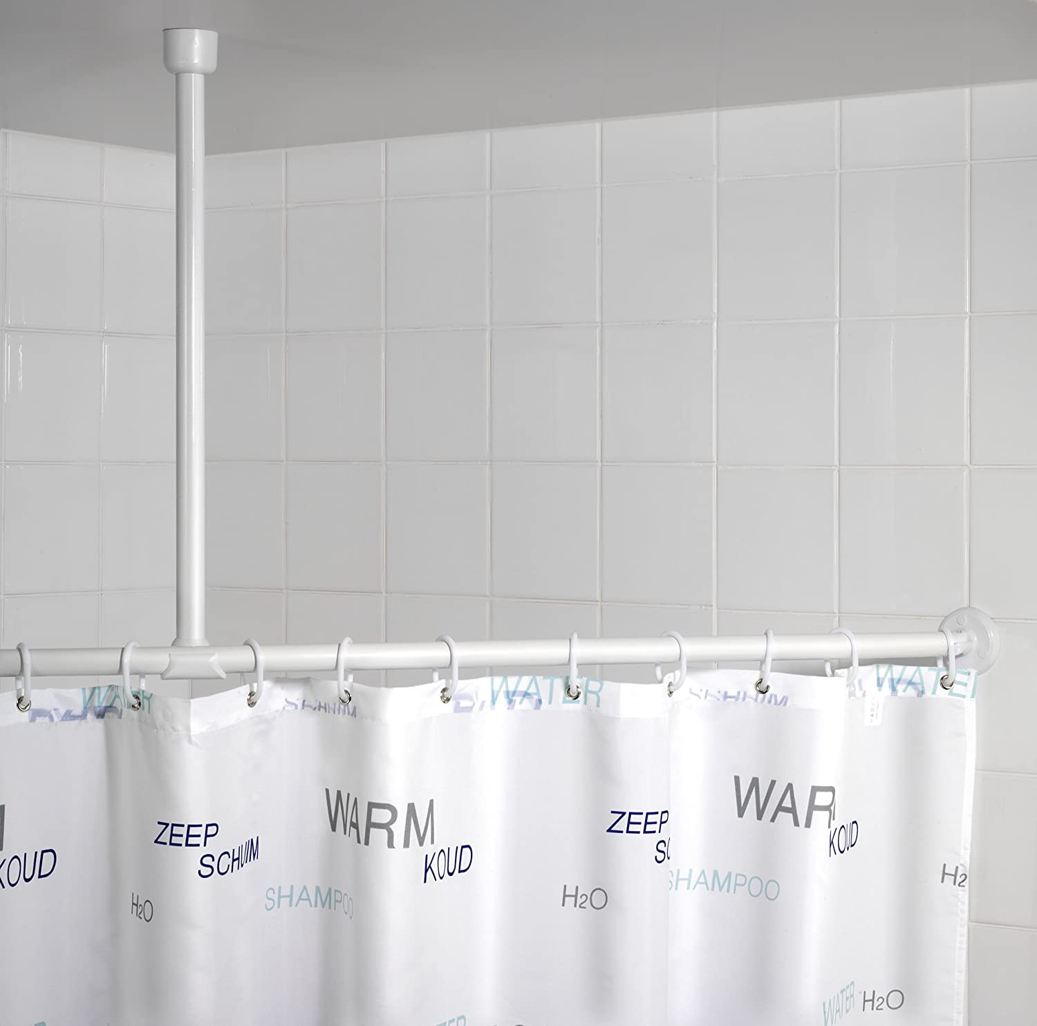 Deckenstütze für Dusch- und Badewannenstangen, für Stangen mit Ø 2 / 2,5 cm, zum Bohren – inkl. Befestigungsmaterial, rostfreies & langlebiges Aluminium, 57 cm Länge, Chrom