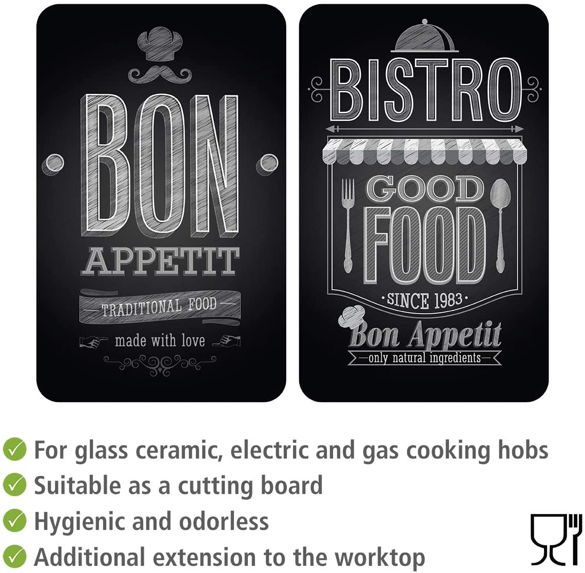 Herdabdeckplatte Universal Bon Appetit, 2er Set Herdabdeckung für alle Herdarten, Gehärtetes Glas, 30 x 52 cm, mehrfarbig