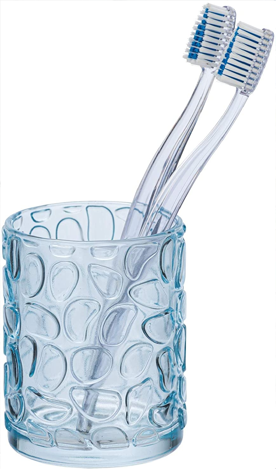 Zahnputzbecher Vetro Blau rund Echtglas - Zahnbürstenhalter für Zahnbürste und Zahnpasta, Glas, 7.5 x 10 x 7.5 cm, Blau