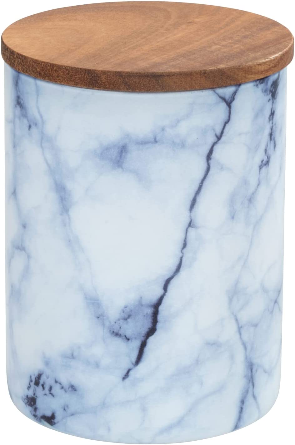 Aufbewahrungsdose Mio, Vorratsdose aus Borosilikatglas in Marmor-Optik in Blau/Weiß mit luftdicht verschließbarem Deckel aus FSC® zertifiziertem braunen Akazienholz, 1 L, Ø 11 x 14,5 cm