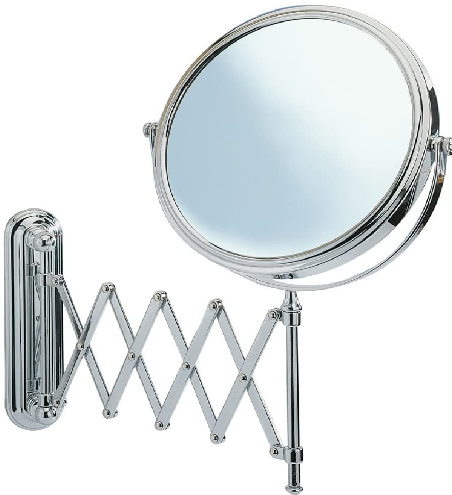Kosmetikspiegel Deluxe Teleskop - Wandspiegel, höhenverstellbar, schwenkbar, Spiegelfläche ø 19 cm 500 % Vergrößerung, Stahl, 23 x 38 x 50 cm, Chrom