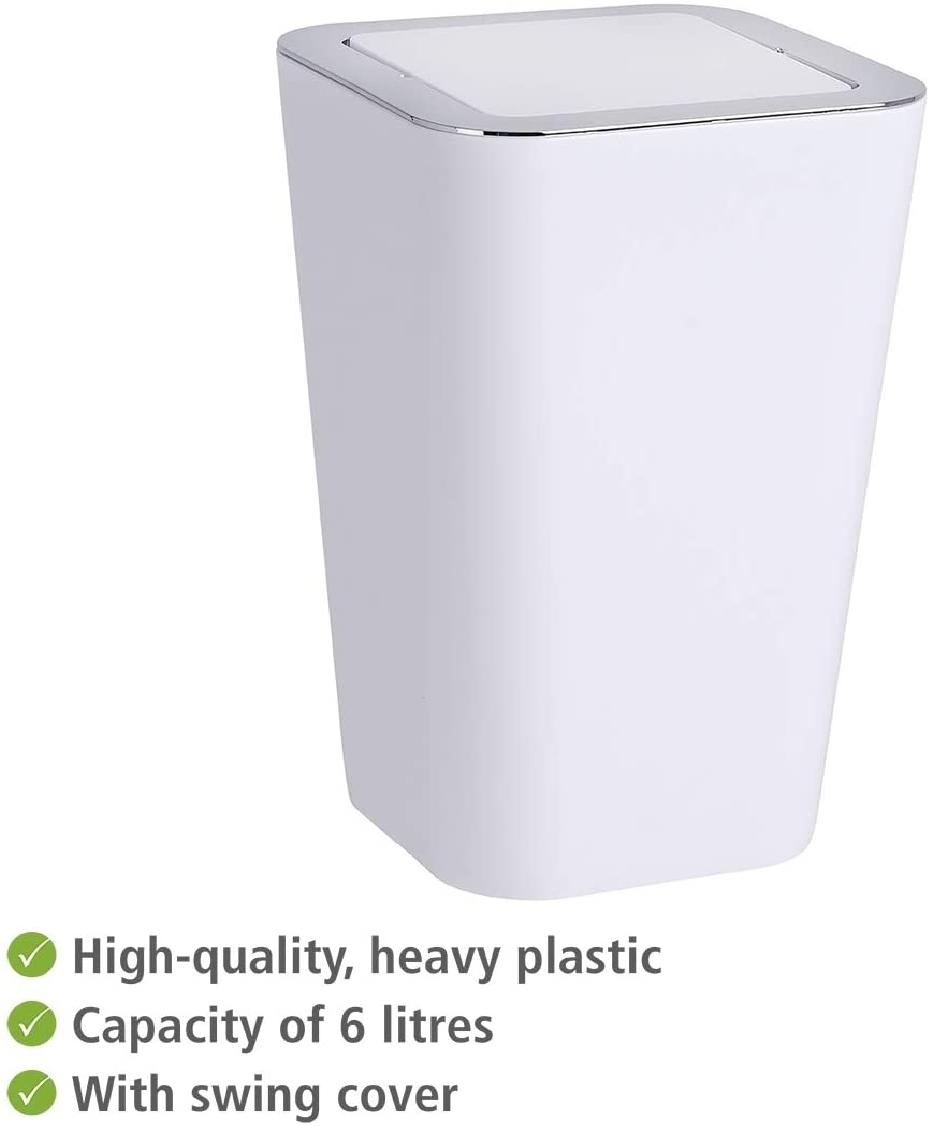 Schwingdeckeleimer Candy White - Abfallbehälter mit Schwingdeckel Fassungsvermögen: 6 l, Polystyrol, 18 x 28.5 x 18 cm, Weiß