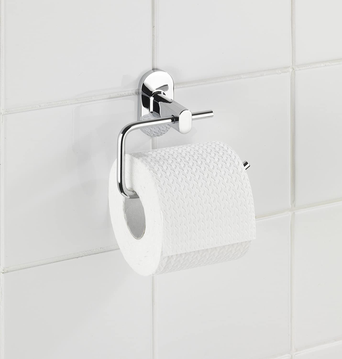 Power-Loc® Toilettenpapierhalter ohne Deckel Puerto Rico - Befestigen ohne bohren, Zinkdruckguss, 13.5 x 10.5 x 6.5 cm, Chrom