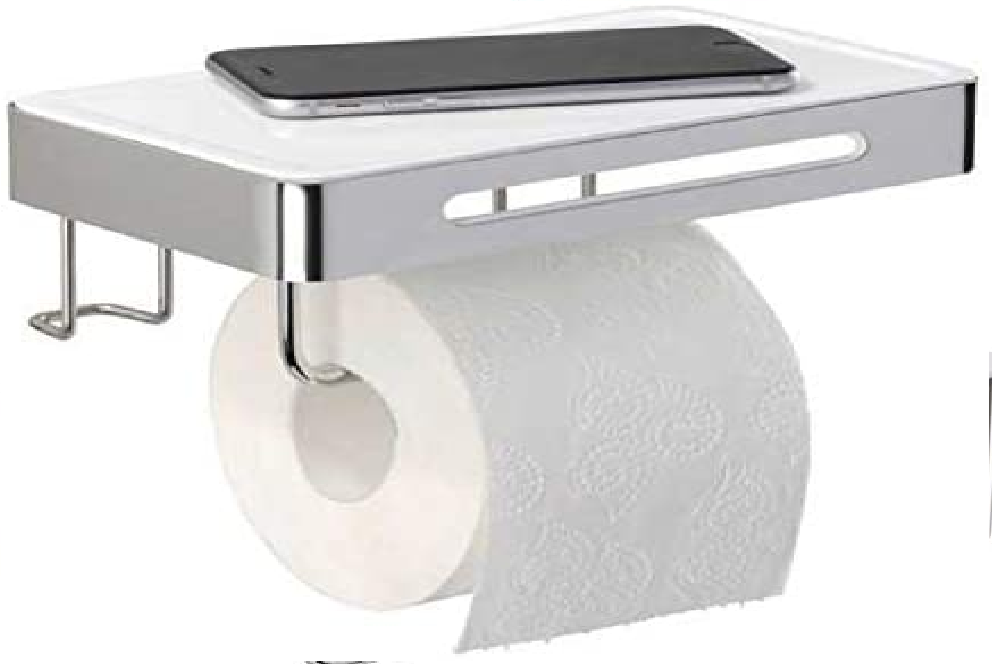Toilettenpapierhalter mit Ablage Premium Plus Ersatzrollenhalter Papierrolle Toilettenpapier Klopapier WC-Rollenhalter Klebebefestigung