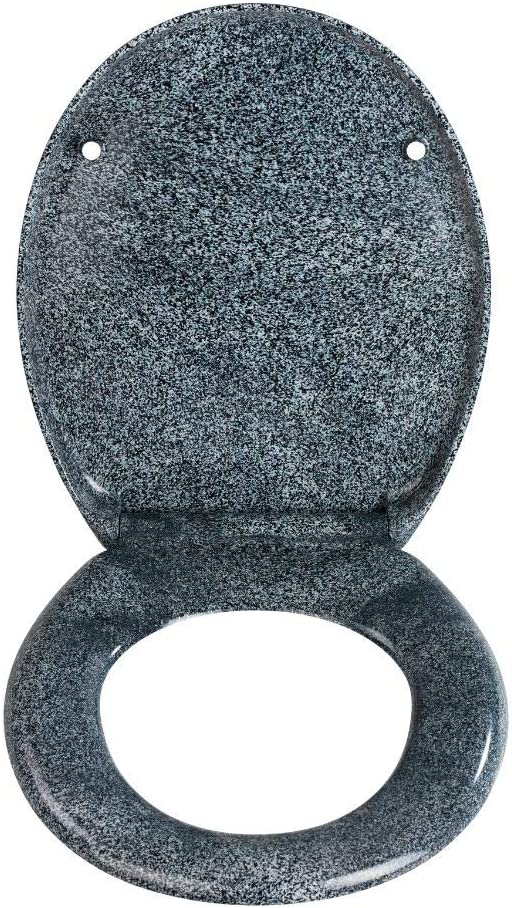 WC-Sitz Ottana Granit - Antibakterieller Toilettensitz, Absenkautomatik, rostfreie Fix-Clip Hygiene Edelstahlbefestigung, Duroplast, 37.5 x 44.5 cm, Granit