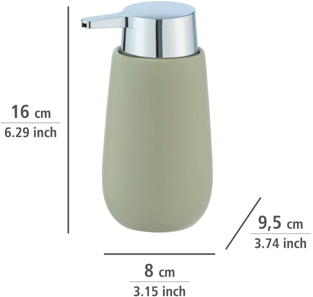 WENKO Seifenspender Badi Lindgrün Keramik - Flüssigseifen-Spender, Spülmittel-Spender Fassungsvermögen: 0.32 l, Keramik, 9.5 x 16 x 8 cm, Grün