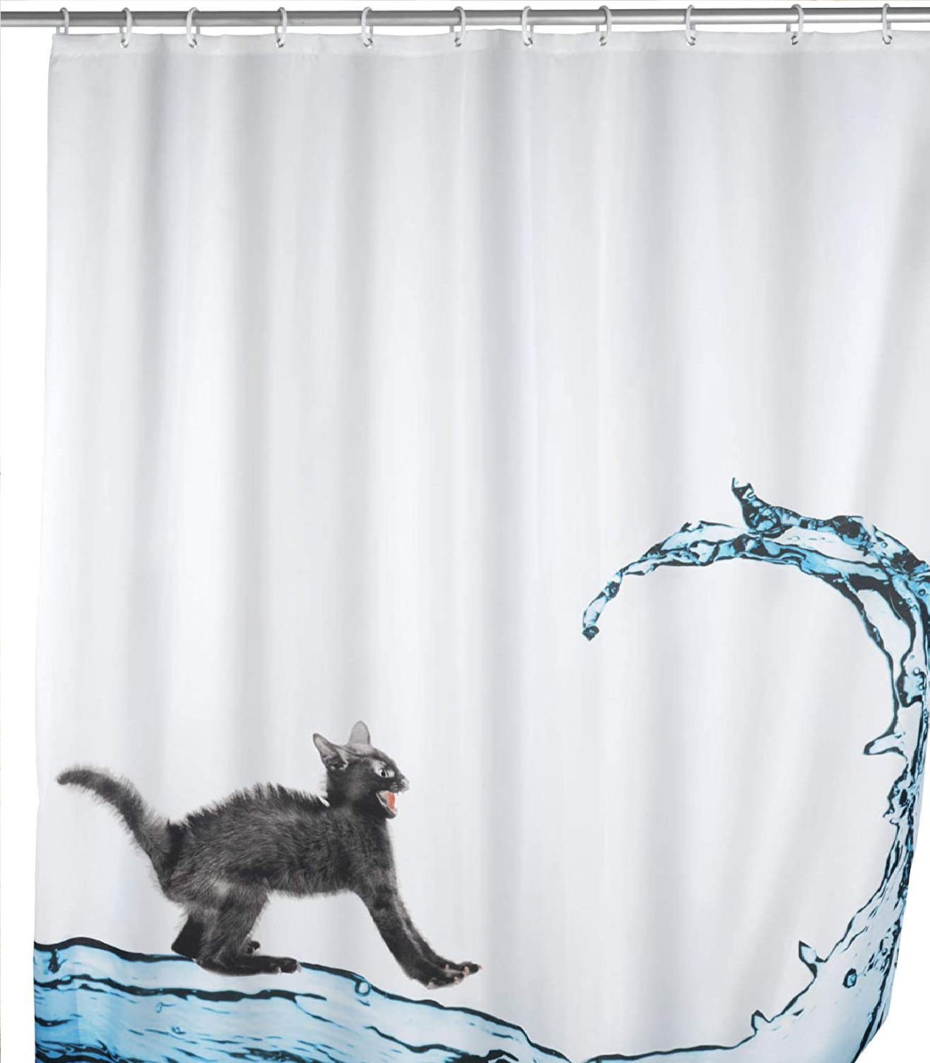 Anti-Schimmel Duschvorhang Cat, Textil-Vorhang mit Antischimmel Effekt fürs Badezimmer, waschbar, wasserabweisend, mit Ringen zur Befestigung an der Duschstange, 180 x 200 cm