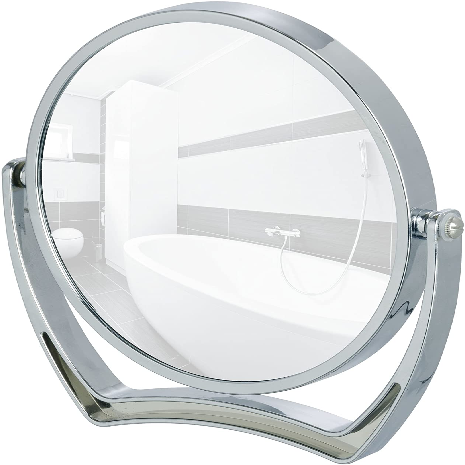 Kosmetikspiegel Noale Chrom - neigbar, Spiegelfläche ø 15 cm 500 % Vergrößerung, Kunststoff, 19.5 x 19 x 2 cm, Chrom