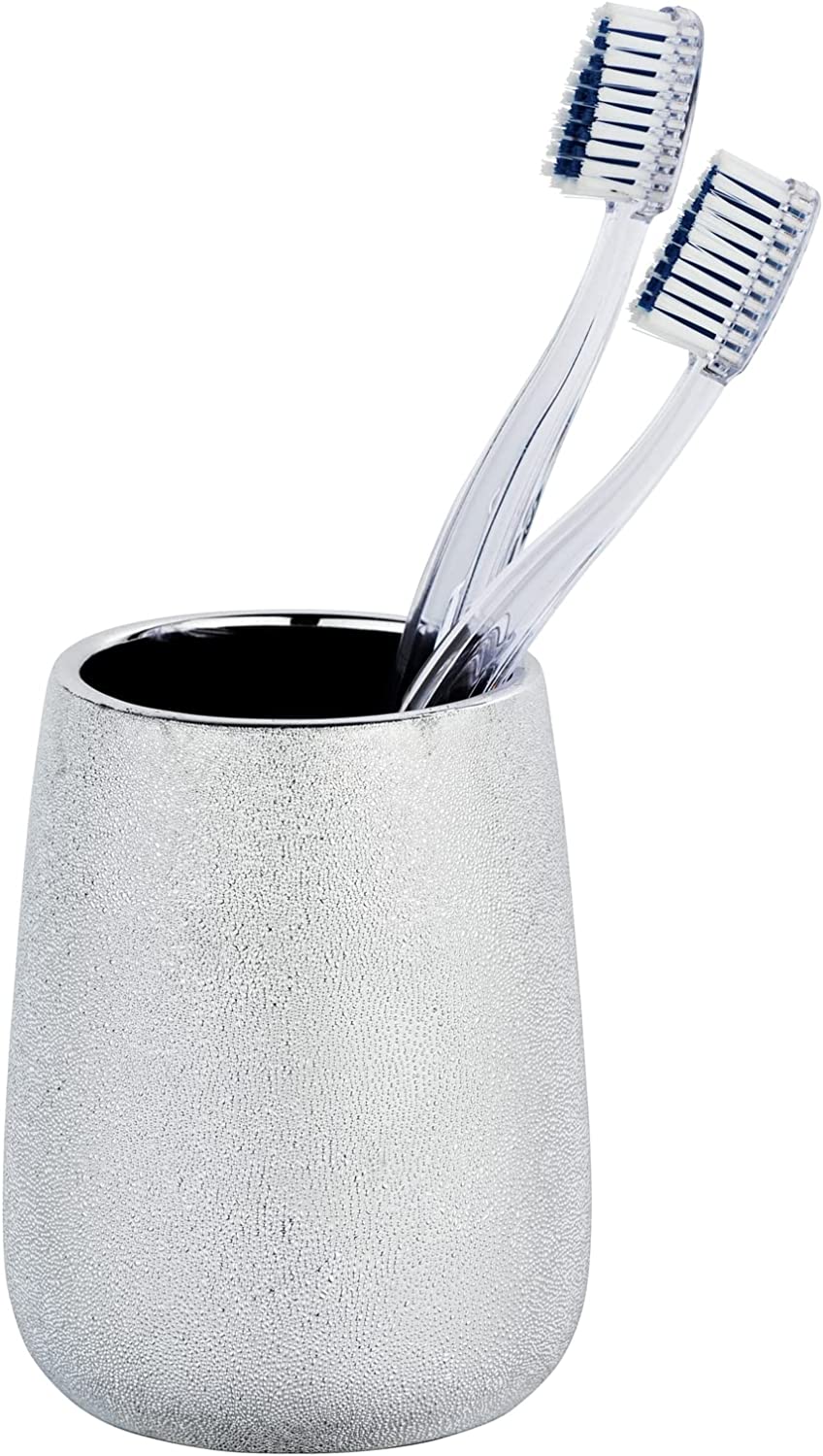Zahnputzbecher Glimma Silber Keramik - Zahnbürstenhalter für Zahnbürste und Zahnpasta, Keramik, 8.5 x 10.5 x 8.5 cm, Silber