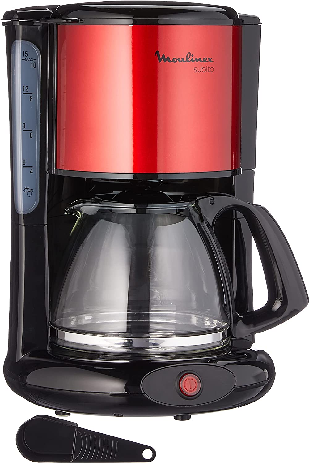 Filterkaffeemaschine Subito | Glaskanne | 10-15 Tassen | Automatische Abschaltfunktion | Edelstahl | Rot/ Schwarz